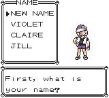 Screenshot of the name entry screen for shinpokered, with the female player sprite displayed. The character is clearly an edit of the boy sprite.
