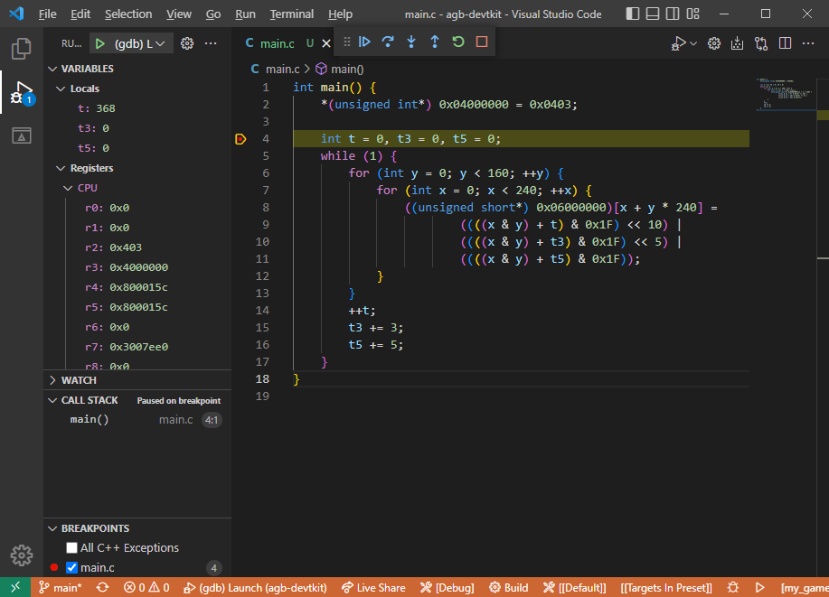 A debugging session in Visual Studio Code